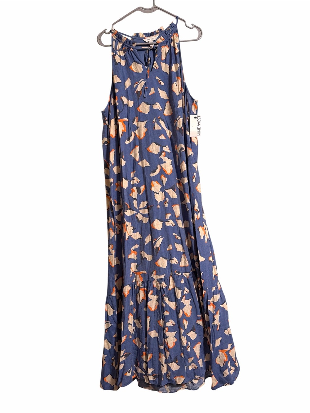NWT Nine West Blue Floral Tiered Peasant Maxi Dress XXL